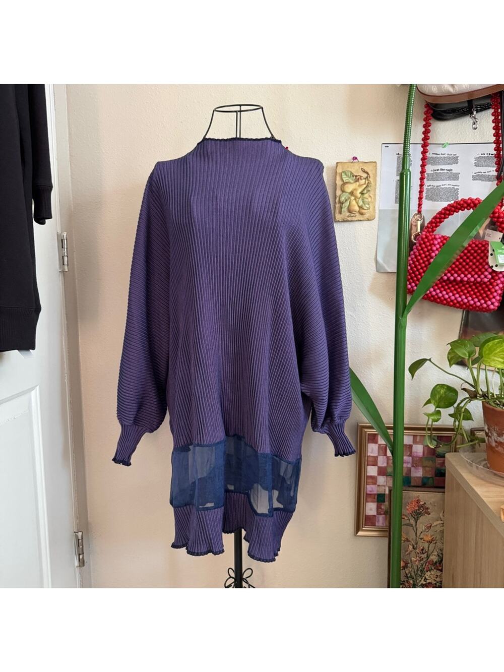 Michelle St John Vintage Ribbed Mesh Tunic Sweater